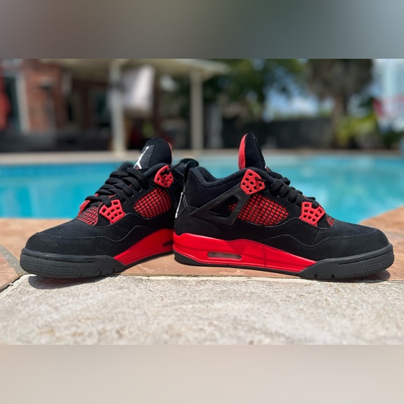 Leather Jordan 4's All Red Jordan Retro Metallic Red Men's